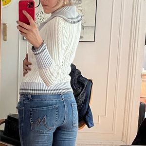 Tommy Jeans Cableknit Zip Up White Sweater